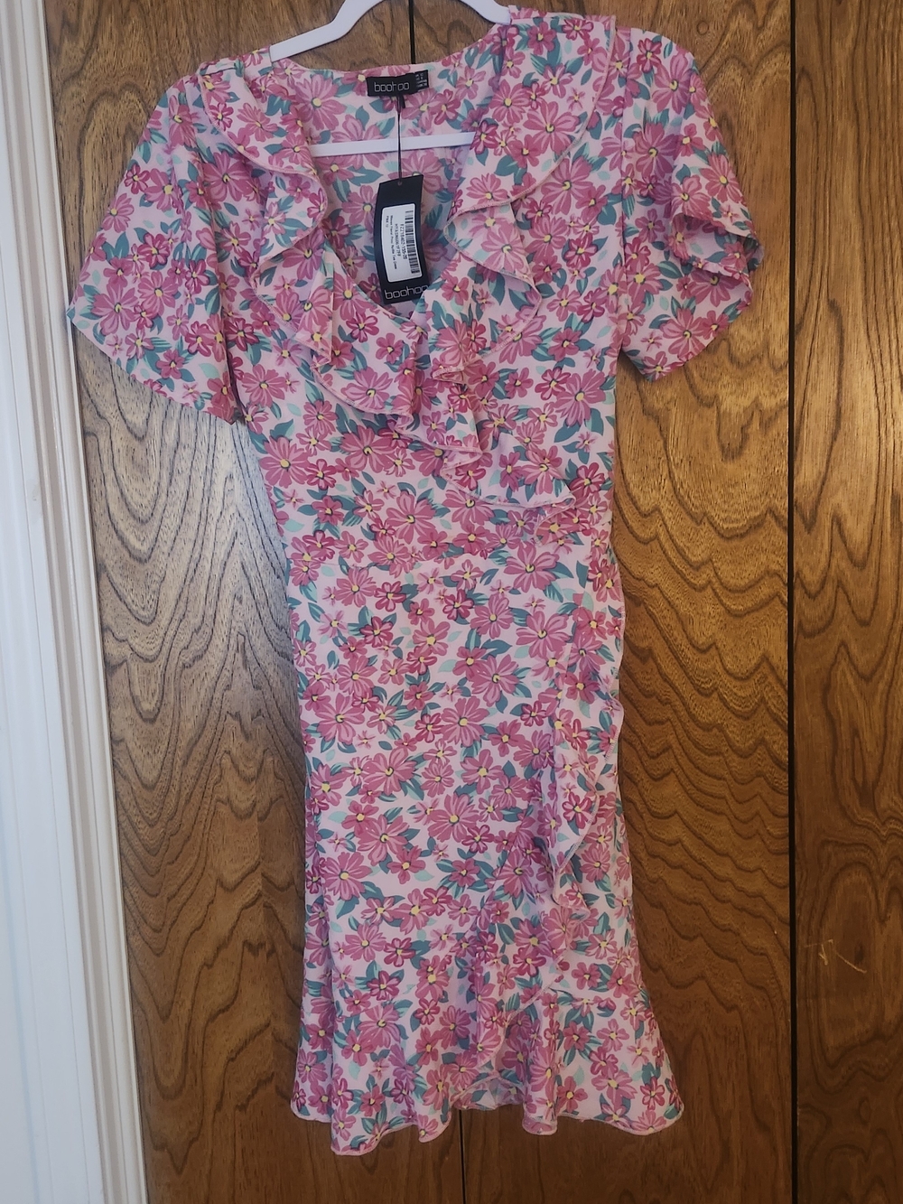 Boohoo Pink Floral Ruffle Dress